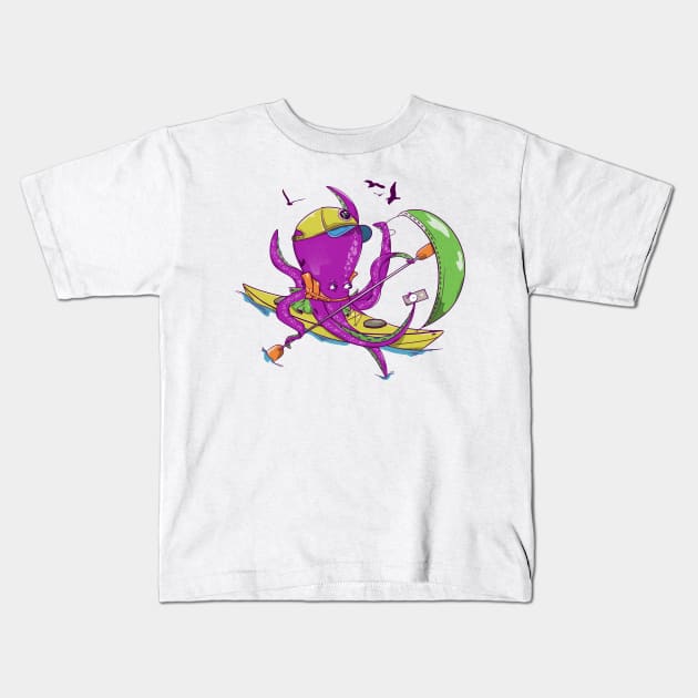 Octopus in a sea kayak Kids T-Shirt by mailboxdisco